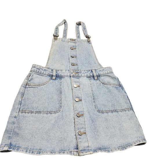 PacSun Blue Denim Overall Mini Skirt Dress Medium Buttons Down - Picture 2 of 11